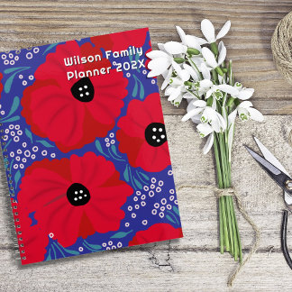 Agenda Poppies Vermelhas Padrão Floral Ilustrado à Mão