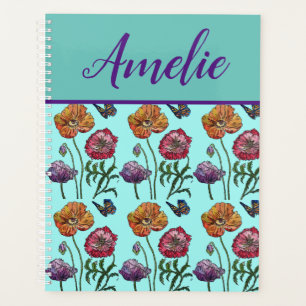 Agenda Poppy Poppies Red Chique Aqua Flores Florais