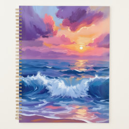 Agenda Pôr do Sol Bege Roxo | Aquarela Brilho Oceano