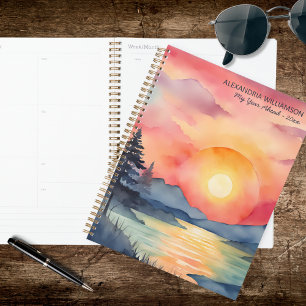 Agenda Pôr do Sol Montanhoso em Aquarela
