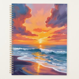 Agenda Pôr do Sol na Praia Aquarela Pintura do Oceano