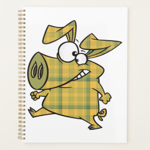 Agenda Porco Cartoon Xadrez Engraçado Animal de Fazenda X