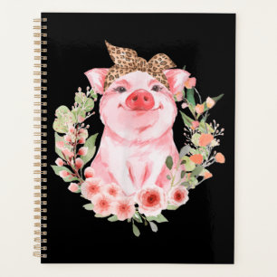 Agenda Porco Com Flor De Bandana De Leopardo Porco Fofo