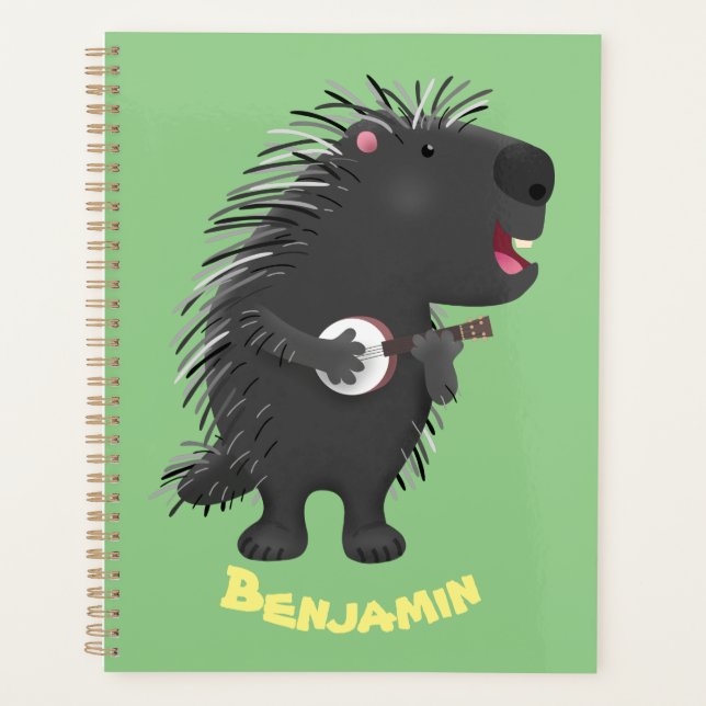 Agenda Porcupine engraçado bonito tocando cartum banjo (Frente)