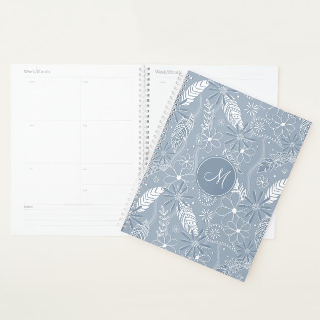 Agenda posty blue boho plenas flores plenas plenas monogr (Exibição)