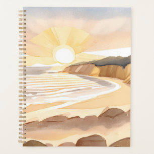 Agenda Praia do Pôr do Sol Aquarela Costeira do Oceano