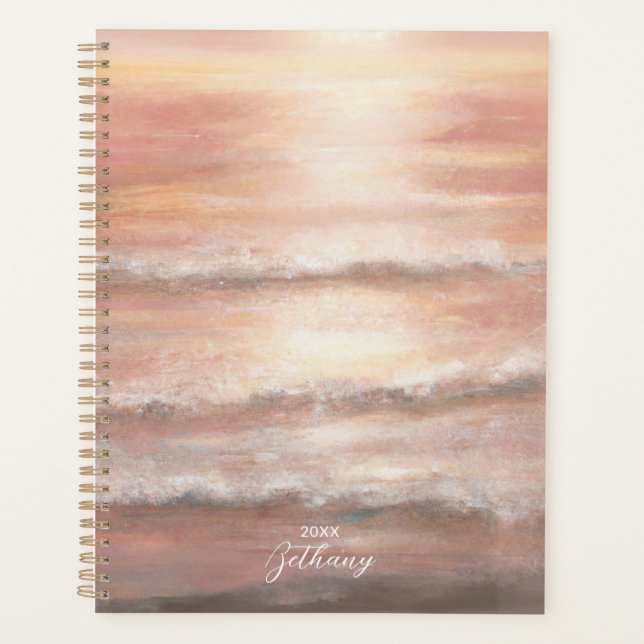 Agenda Praia Ondas Rosa Pêssego Oceano Pêssego Aquarela (Frente)