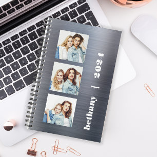 Agenda Prata 3-Foto Personalizada Bruta Metal 2024
