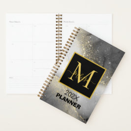 Agenda Prata moderna e monograma personalizável Dourado