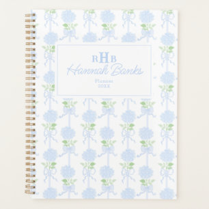 Agenda Preppy Watercolor Monogramas Hydrangea Arcos