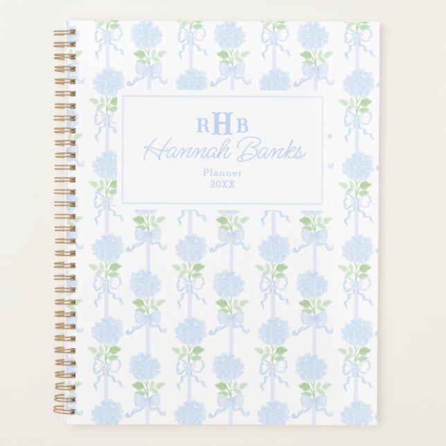 Agenda Preppy Watercolor Monogramas Hydrangea Arcos (Frente)