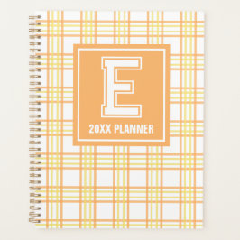 Agenda Preppy Xadrez Monograma Laranja Amarelo
