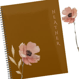Agenda Presente Marrom Personalizado Boho Wildflower para