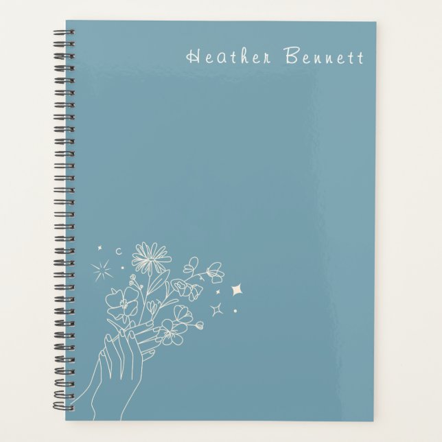 Agenda Presente Personalizado Boho Wildflower em Teal par (Frente)