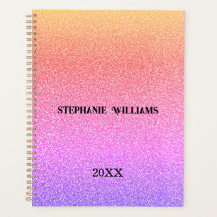 Agenda Presente Personalizado com Brilho Rosa Roxo Monogr