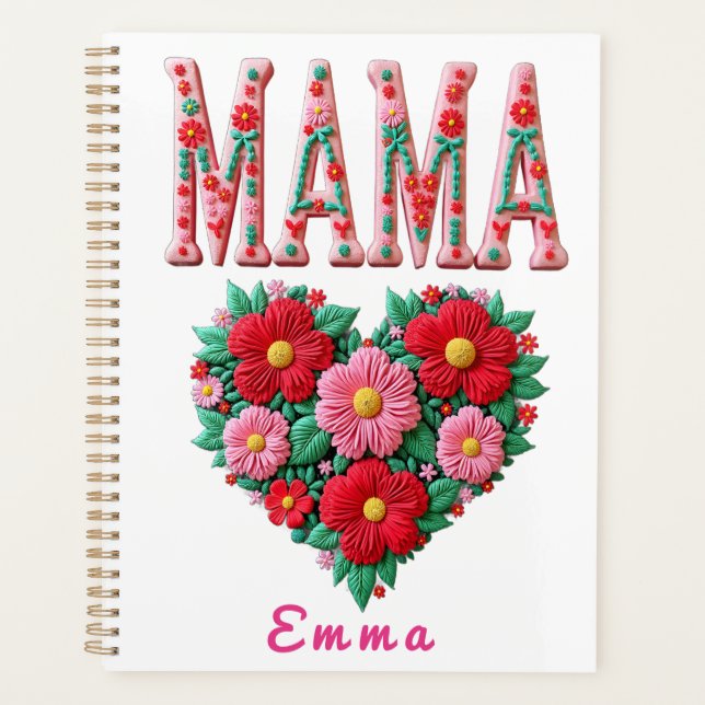 Agenda Presente Personalizado Floral Coração de Mamãe (Frente)