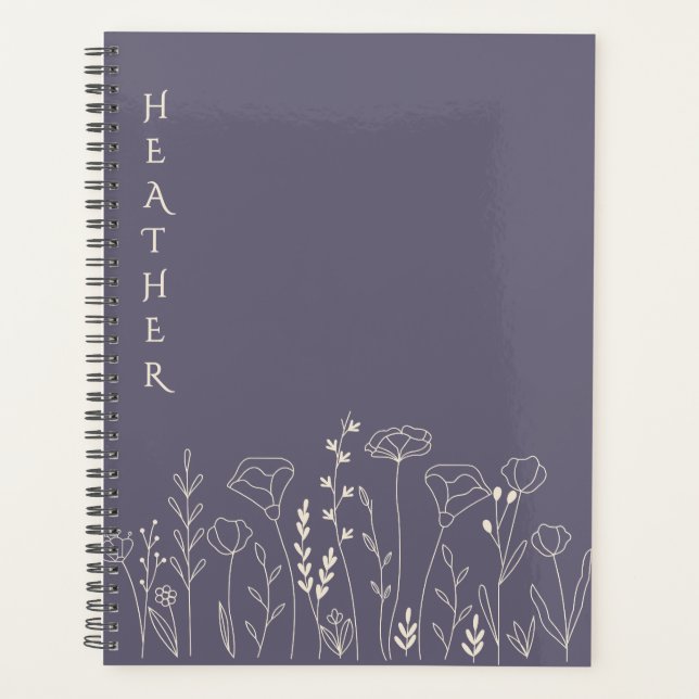 Agenda Presente Pessoalizado Boho Wildflower Cinza para E (Frente)