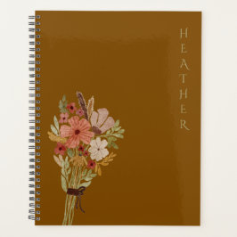 Agenda Presente Pessoalizado Marrom Boho Flor Silvestre p