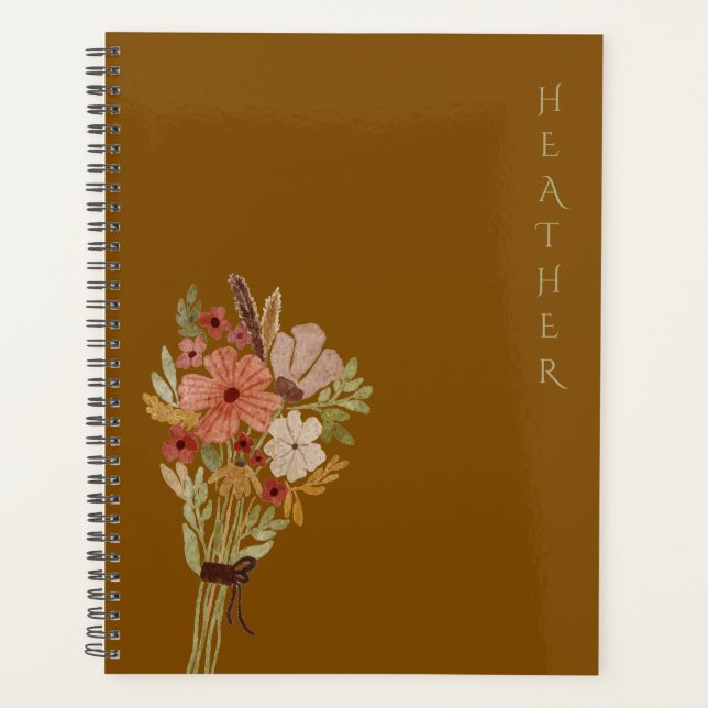 Agenda Presente Pessoalizado Marrom Boho Flor Silvestre p (Frente)