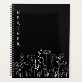 Agenda Presente Preto Personalizado Boho Wildflower para