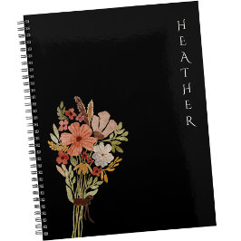 Agenda Presente Preto Personalizado Boho Wildflower para