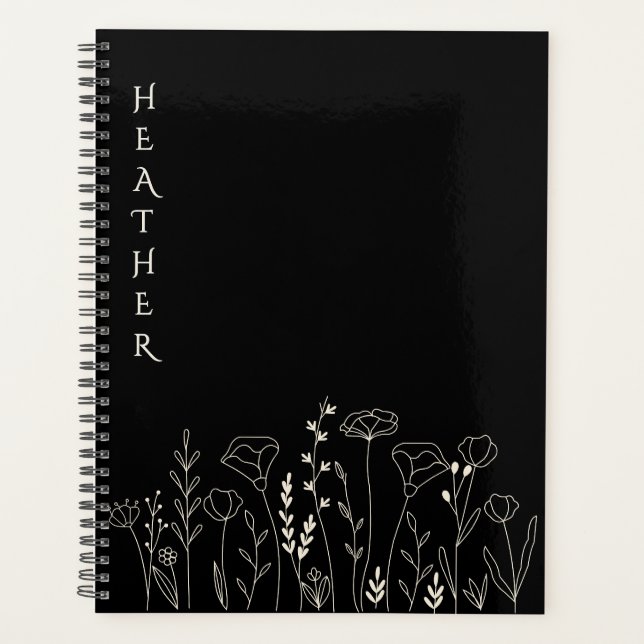 Agenda Presente Preto Personalizado Boho Wildflower para  (Frente)