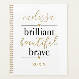 Agenda Preto Branco Brilhante Belo Corajoso Nome Script 