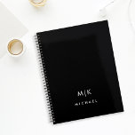 Agenda Preto & Branco | Monograma moderno<br><div class="desc">Este design de planejador moderno apresenta um fundo preto rico,  com suas iniciais em negrito texto branco para um olhar simples e masculino.</div>