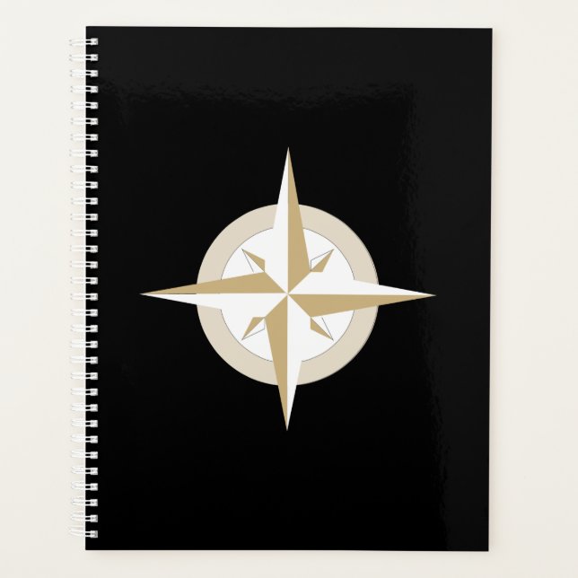 Agenda Preto com Dourado Compass Branco (Frente)