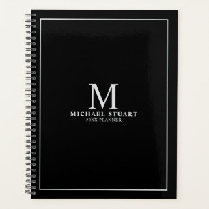 Agenda Preto com Monograma e Nome Personalizados de Prata