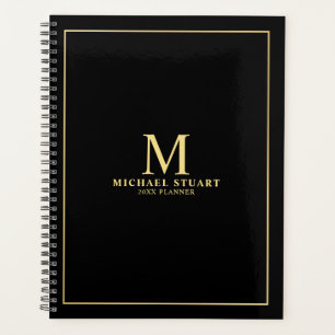 Agenda Preto com Monograma e Nome Personalizados Dourados