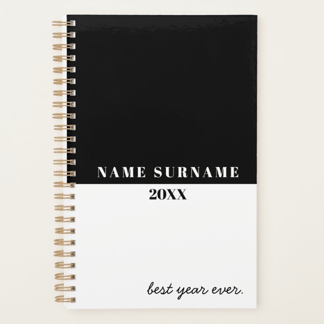 Agenda Preto e branco minimalista personalizado (Frente)