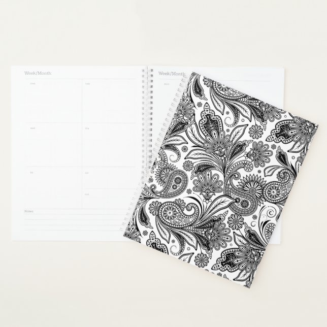 Agenda Preto e branco paisley (Exibição)