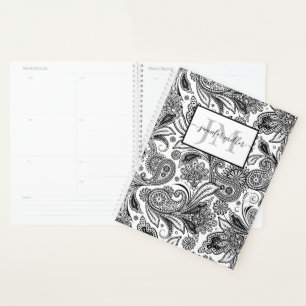 Agenda Preto e branco personalizado paisley