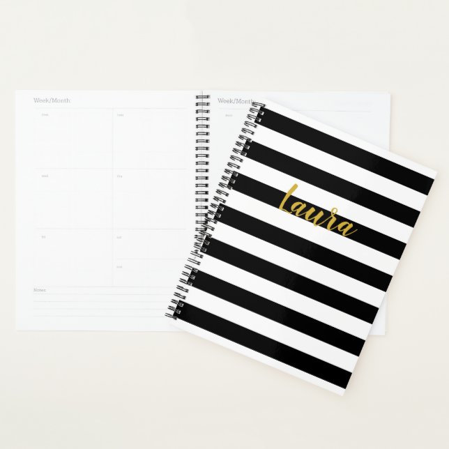 Agenda Preto e Branco Personalizados com Strike (Exibição)