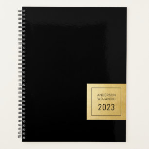 Agenda Preto e Dourado Minimalista Moderno Personalizado