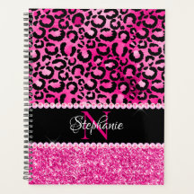 Preto e Rosa Quente Glam Monograma de Manchas de L