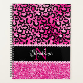 Agenda Preto e Rosa Quente Glam Monograma de Manchas de L