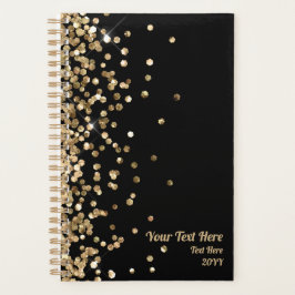 Agenda Preto Elegante e Dourado Brilhante Personalizado P
