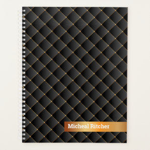 Agenda Preto Moderno com Nome Monograma personalizado Dou
