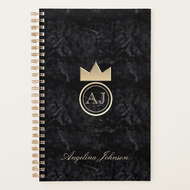 Agenda Preto Monogramado Moderno (Frente)