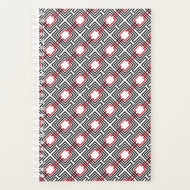 Agenda Preto Vermelho e Branco Geométrico (Frente)