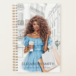 Agenda Pretty Girl with Coffee and Shopping Notebook