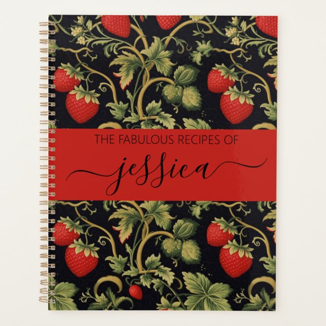 Agenda Pretty strawberries pattern script name Recipe (Frente)
