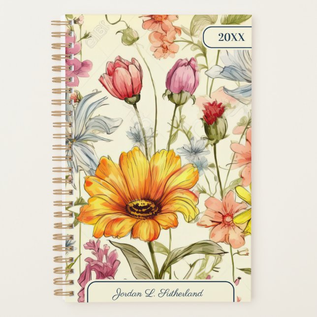 Agenda Pretty Watercolor Wildflower Personalized Logo (Frente)