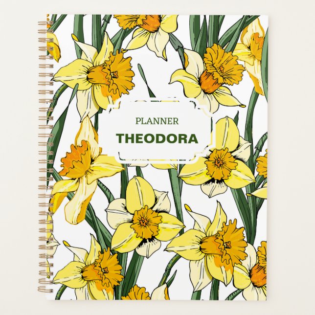 Agenda PRIMAVERA DAFFODIL Design de 12 meses Planner e ad (Frente)