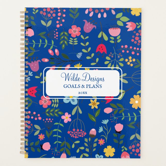 Agenda Primavera para Flores Selvagens Padrão Floral Azul (Frente)