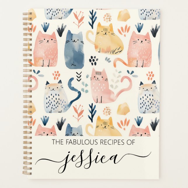 Agenda Produto de nome de script para gatos com aquarela  (Frente)