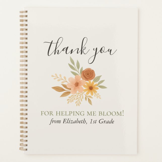 Agenda Professor de Boho Floral Watercolor Obrigado (Frente)