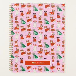 Agenda Professor de Cães de Natal Rosa Personalizado